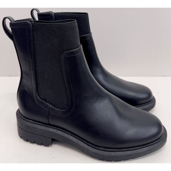 Alfani Boots Size 5.5 Black Lug Sole Block Heel Pull On Style Booties - Picture 3 of 9